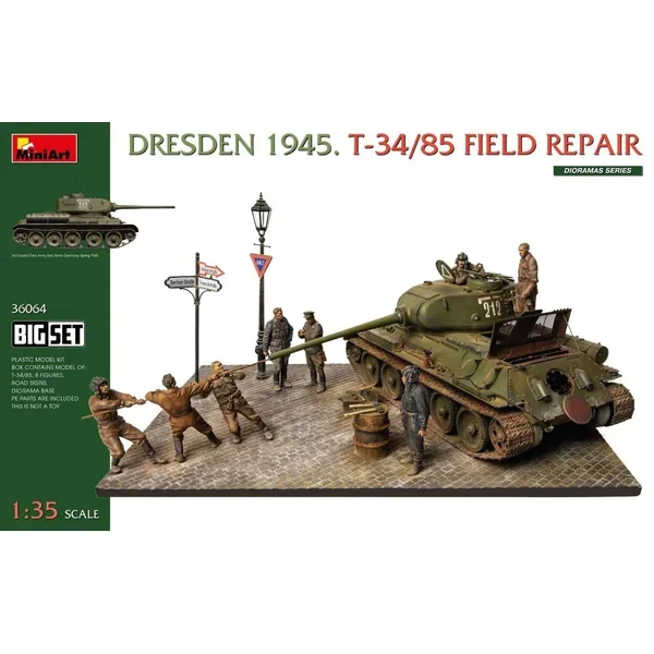 1/35 Miniart Dresden 1945. T-34/85 FIELD REPAIR. BIG SET