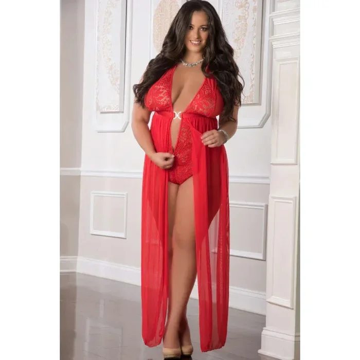 1 Pc. Zipper Crotch Teddy Gown – Red – Queen Size