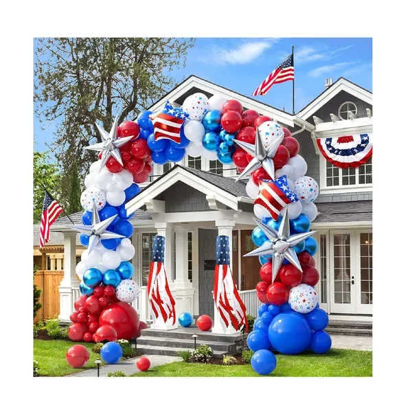 163pcs Red White and Blue Balloon Garland Arch Kit Patriotic Decorations with Exploding Star Balloons for Graduation Party Supplies Nautical Party Veterans Memorial Day 4th of July Baseball Party