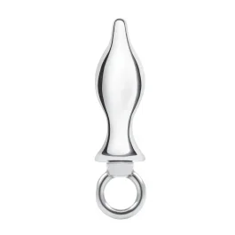2.5 inch stainless steel tapered butt plug with loop hardware