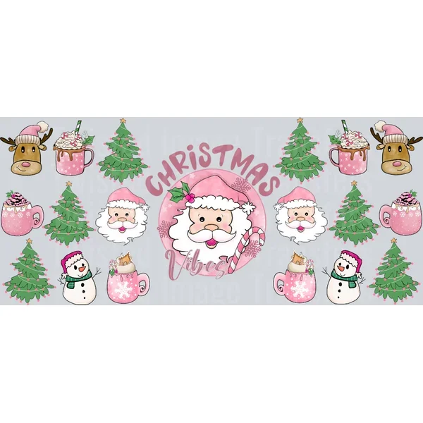 2-Pink Christmas Vibes-Retro Christmas 16oz UV DTF Libbey Glass Wrap