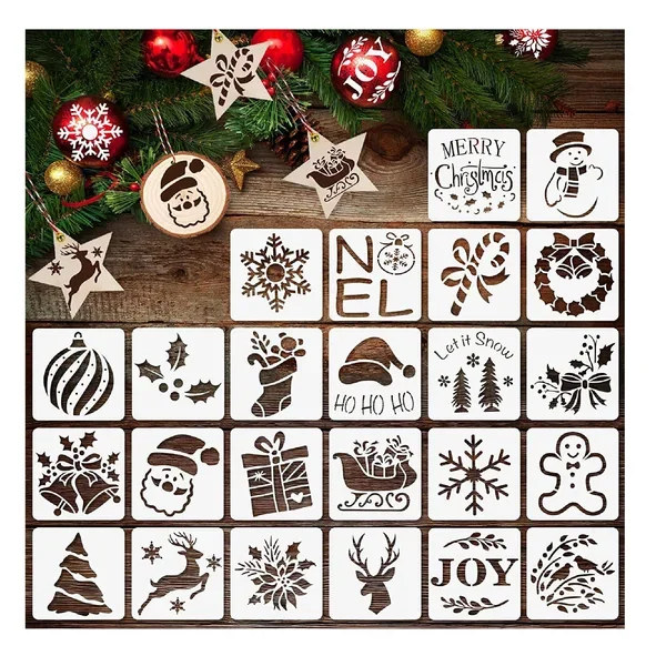 24 x 3″ x 3″ Small Christmas Stencils for Painting On Wood Slices | DIY Christmas Ornaments
