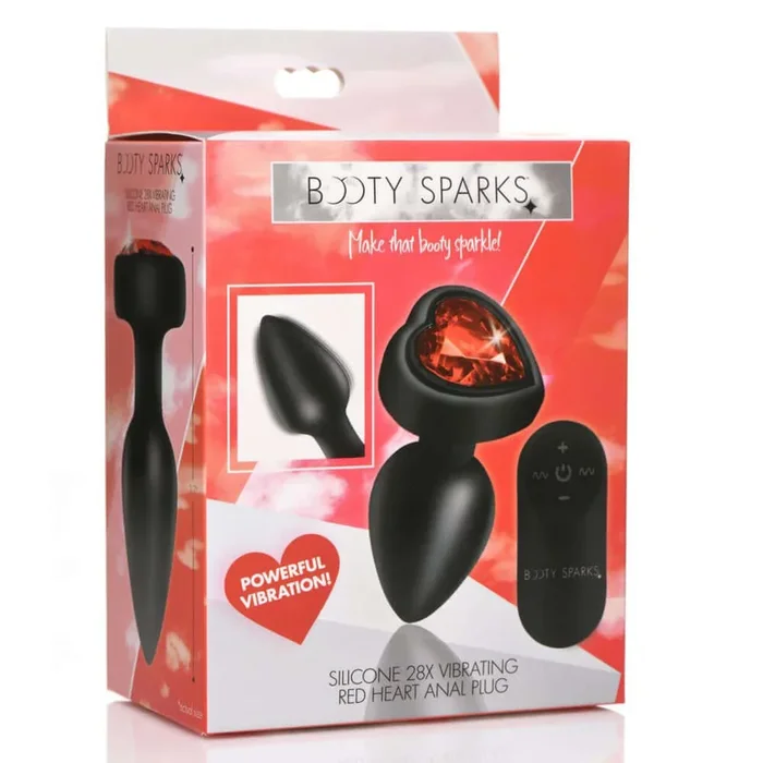 28x Silicone Vibrating Red Heart Anal Plug With Remote – Small