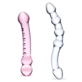 2PC double pleasure glass dildo set
