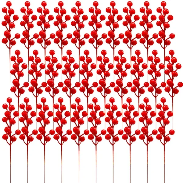 30 Pcs Artificial Red Berry Stems,7.9 Inch Christmas Holly Berries Picks For D