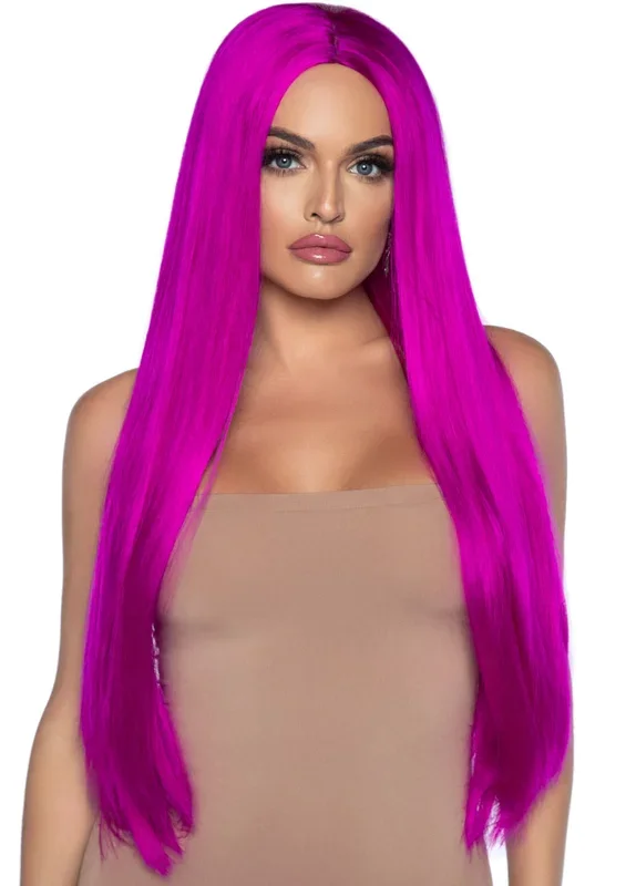33 Inch Long Straight Center Part Synthetic Wig Raspberry