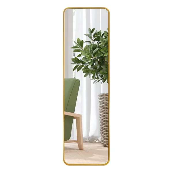 47″X14″ Gold Full Length Mirror With Aluminum Alloy Frame, Modern Long Wall Mi