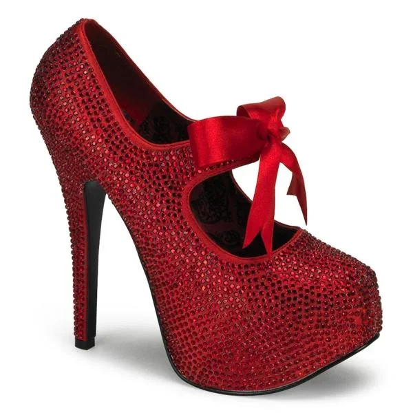 5 3/4″ Heel Rhinestone Platform with Ribbon Bow Tie – Red –