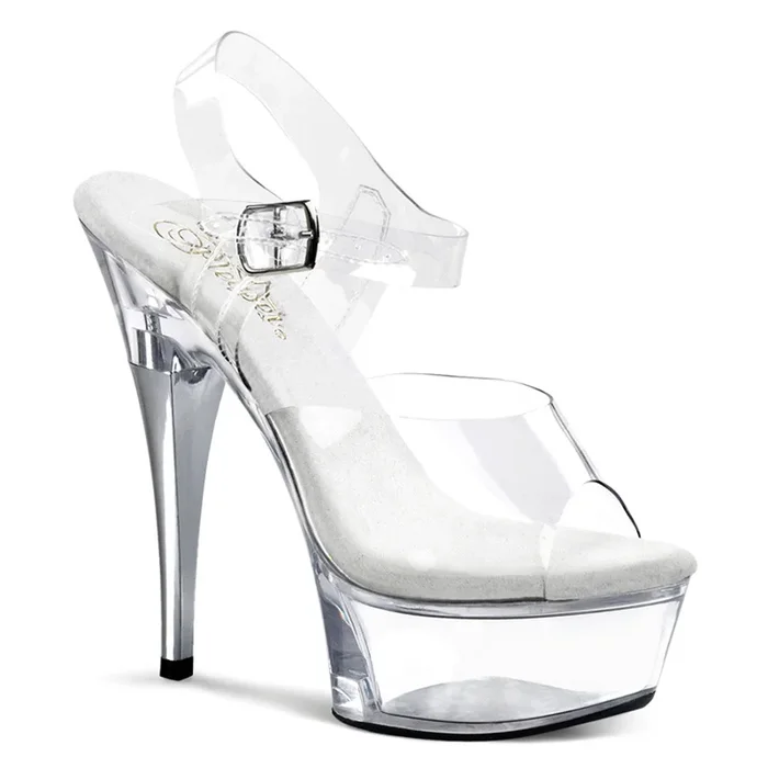 6″ Spike Heel Clear Rhinestone Back Platform Ankle Strap Sandal