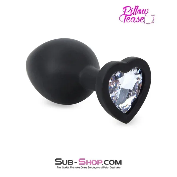 7383M Medium Black Silicone Butt Plug with Diamond Heart Gem đ„ FINAL CLEARANCE â Last Chance!