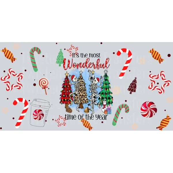 80-its the most wonderful time of the year Christmas-Christmas Skeleton 16oz UV DTF Libbey Glass Wrap