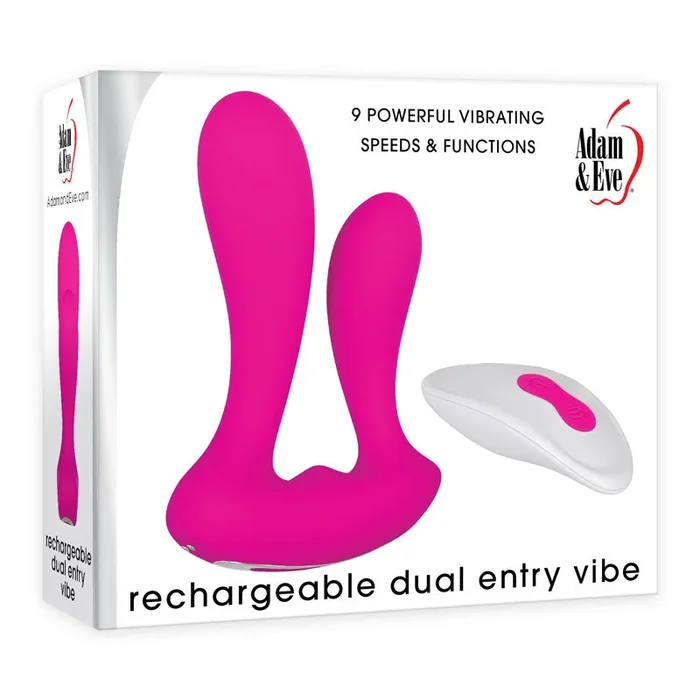 Adam & Eve Rechargeable Dual Entry Vibe – Pink USB Rechargeable Vibrator with Remote Control