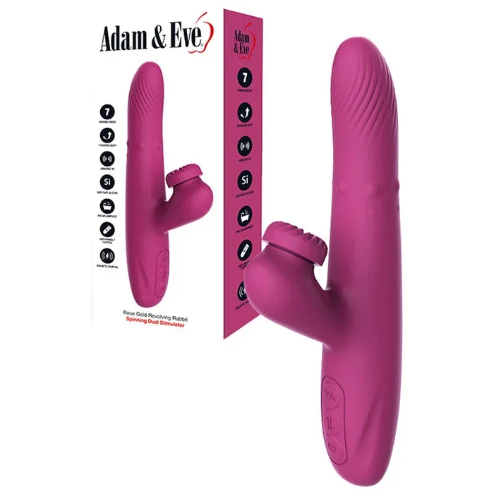 Adam & Eve ROSE GOLD REVOLVING RABBIT – Purple 22.5 cm USB Rechargeable Spinning & Thrusting Rabbit Vibrator