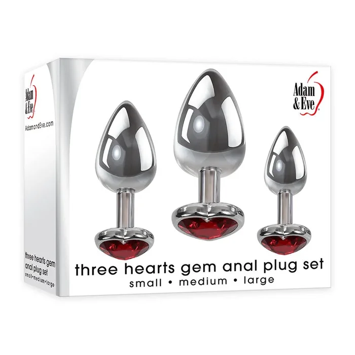 Adam & Eve Three Hearts Gem Anal Plug Set – Metallic Butt Plugs with Gem Bases – Set of 3 Sizes