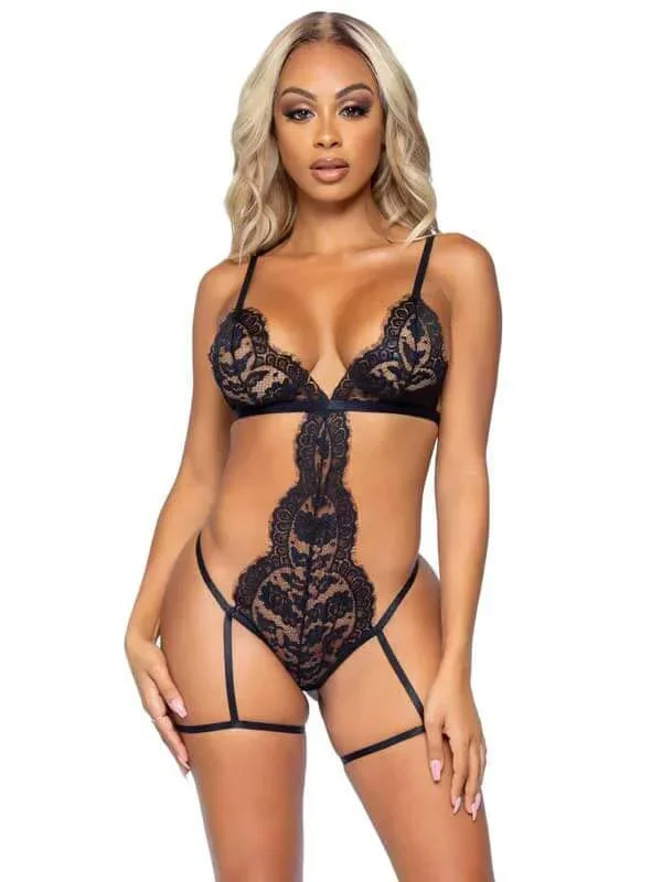 All Romance Lace Teddy and Robe Set – Large – Black