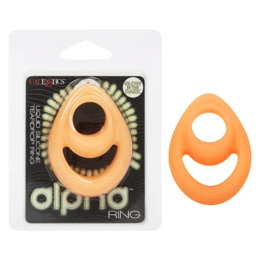 Alpha Glow-In-The-Dark Liquid Silicone Teardrop Ring in Orange