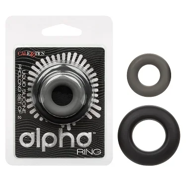 Alpha Liquid Silicone Prolong Set of 2 Stretchy Comfortable Rings in Black, Small 0.75” and Large 1” Diameter