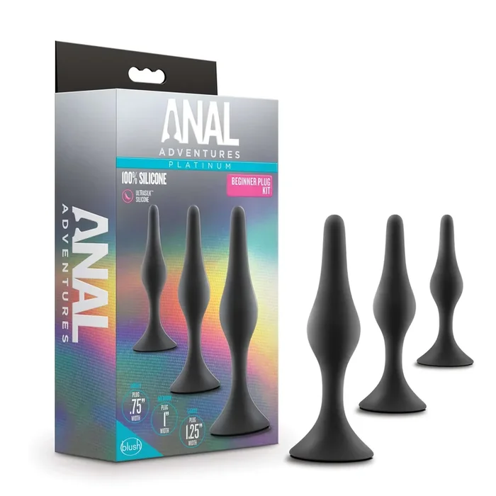 Anal Adventures Platinum – Silicone Beginner Plug Kit – Black