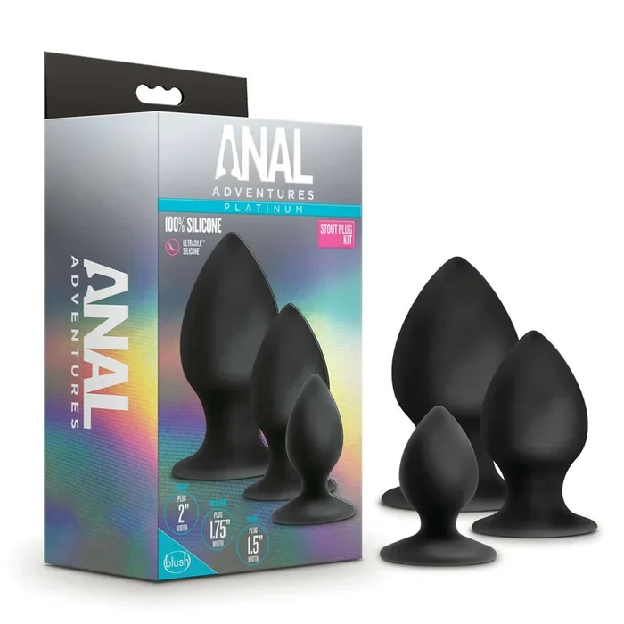 Anal Adventures Platinum Silicone Anal Plug Stout Kit Black