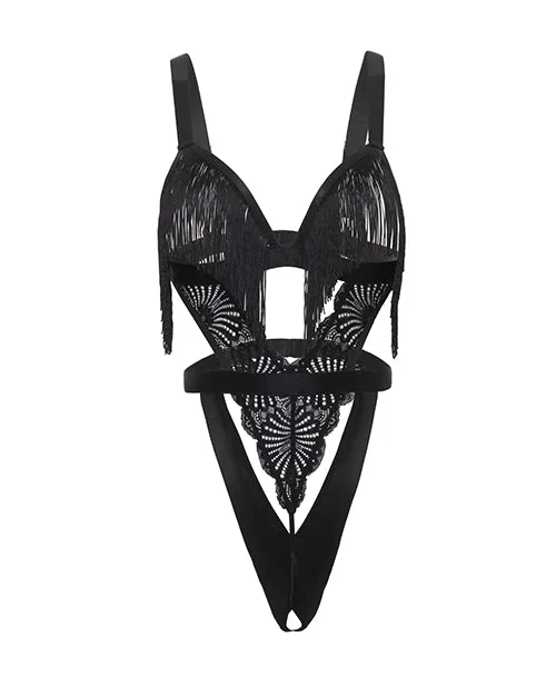 Annika Open Cup Teddy w/Fringe Detail – Black L/XL