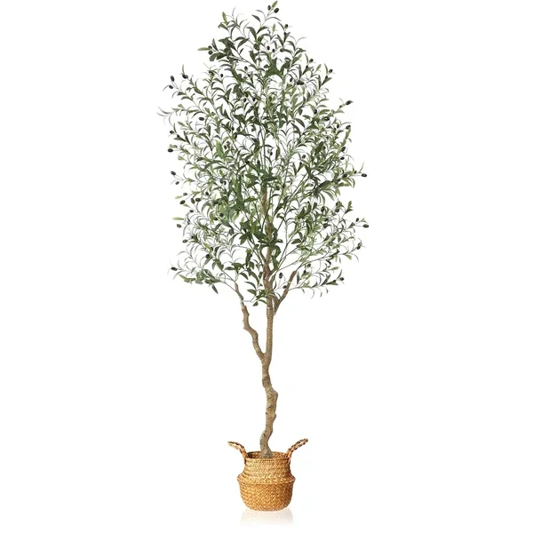 Artificial Olive Tree 7 Feet Fake Olive Silk Plant And Handmade Seagrass Baske