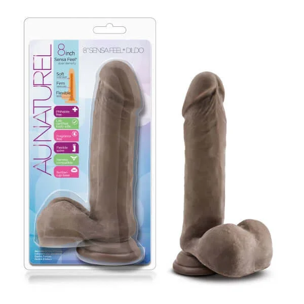 Au Naturel 8″ Sensa Feel Chocolate Brown Dildo – Realistic Dual Density with Poseable Spine
