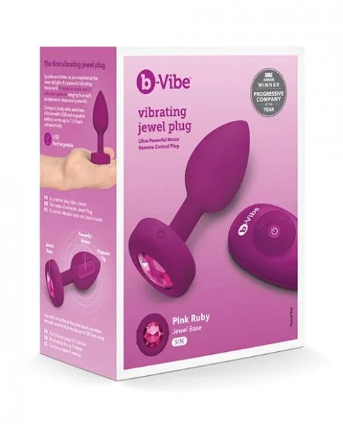 B-Vibe Remote Control Vibrating Jewel Plug (S/M) – Fuchsia