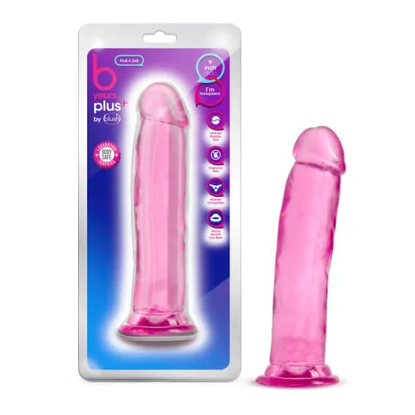 B Yours Plus Thrill N Drill Pink Dildo by Blush Novelties: Realistic, Suction-Cup Base, Harness-Compatible