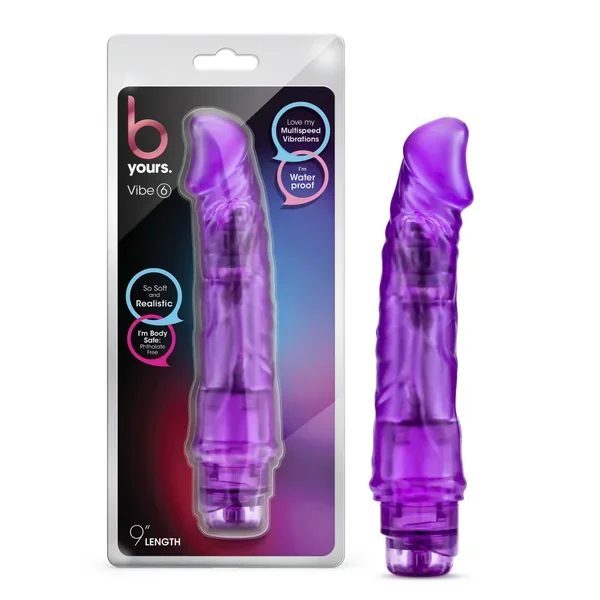 B Yours Vibe 6 Realistic Purple 8.5-Inch Long Vibrating Dildo