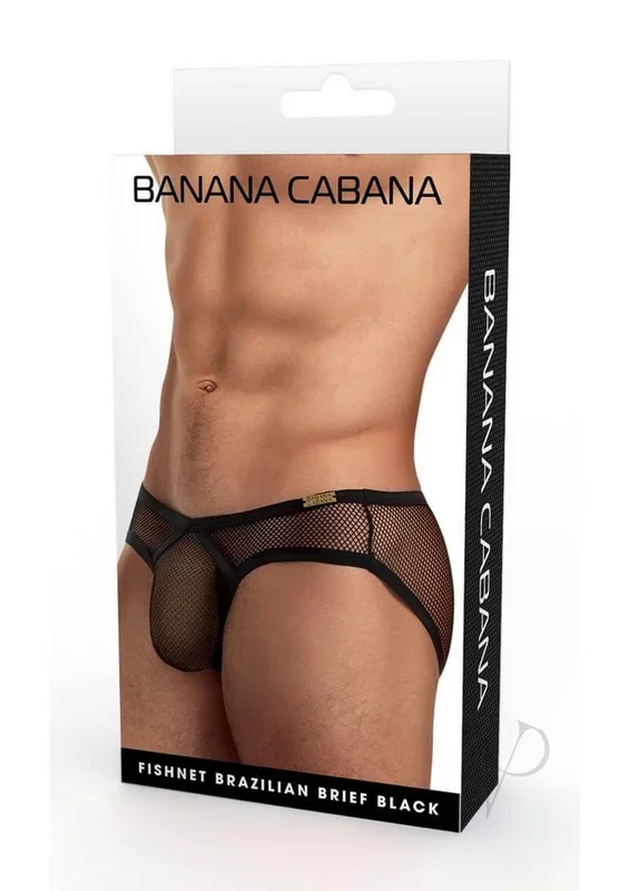 Banana Cabana Fishnet Brazilian Briefs Black Small Medium