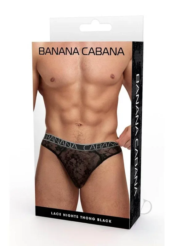 Banana Cabana Lace Nights Thong Small Medium Black