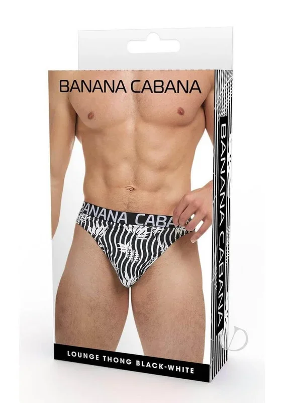 Banana Cabana Thong Black White Medium Large