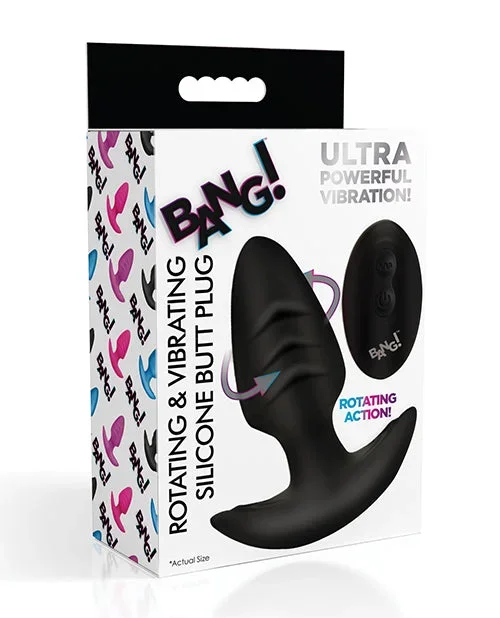 Bang! Rotating & Vibrating Tapered Butt Plug with Remote – Black