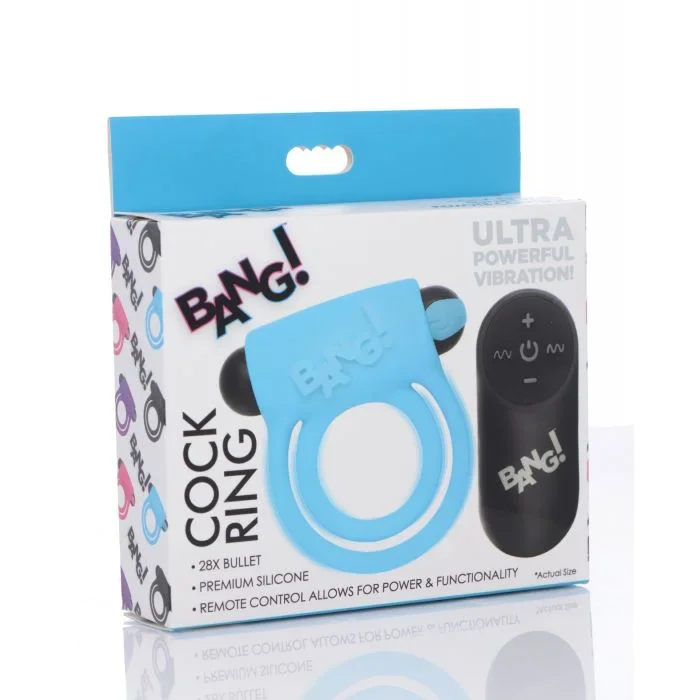 Bang! Vibrating Cock Ring & Bullet w/Remote Control – Blue