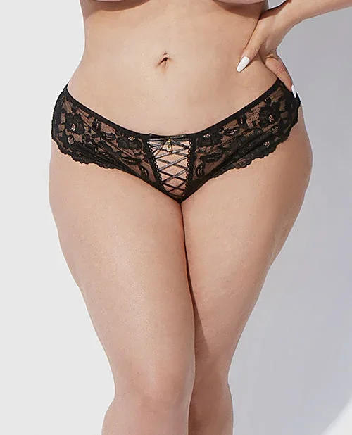 Bella Lace Up Tanga Panty w/Jewel Detail – Black 3X/4X