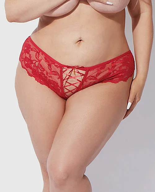 Bella Lace Up Tanga Panty w/Jewel Detail – Red 3X/4X