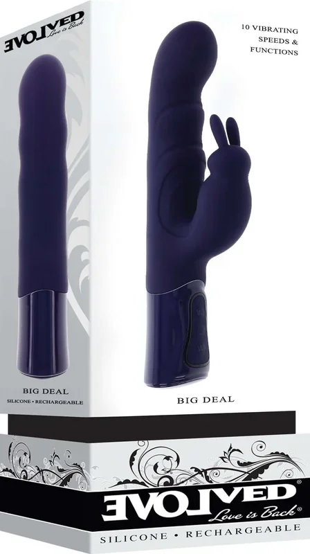 Big Deal Girthy Rechargeable Silicone Rabbit Vibrator Purple