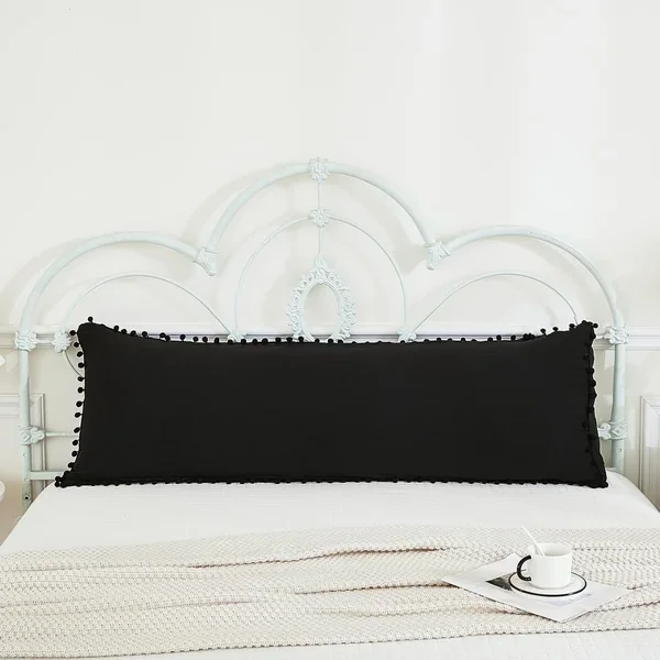 Black Body Pillow Cover 20X54 Boho Chic Pom Poms Fringe Decor Black Body Pillo
