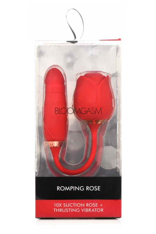 Bloomgasm Romping Rose Suction and Thrusting Vibrator – Red