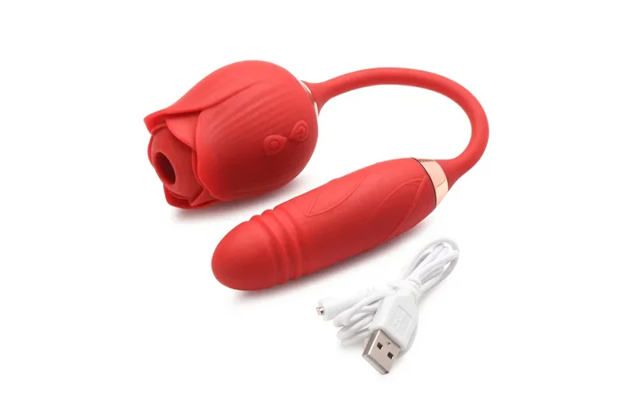 Bloomgasm Romping Rose Thrusting and Suction Vibrator Red