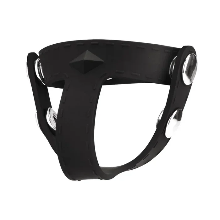 Blue Line Silicone T Style Cock Ring With Ball Divider Black