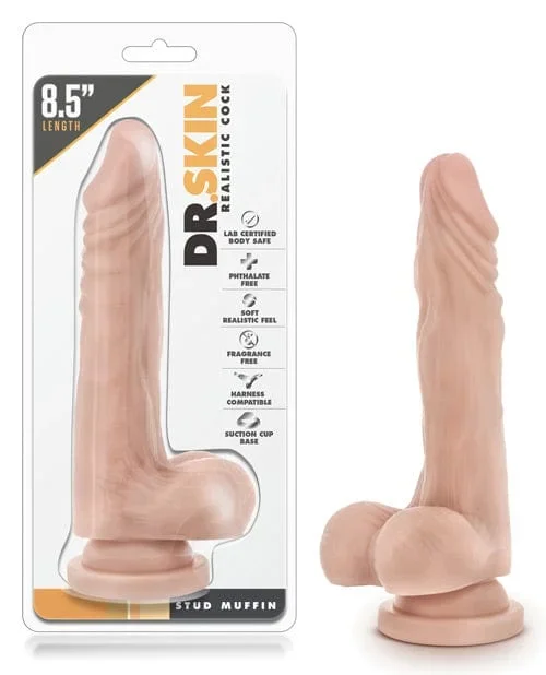 Blush Dr. Skin Stud Muffin 8.5″ Dong with Suction Cup – Beige