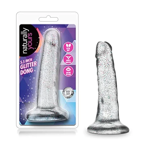 Blush Naturally Yours 5.5” Realistic Glitter Dildo, Sparkling Crystal-Like Cock – Suction Cup & Harness Compatible, Soft Tpe – Flexible Lifelike Penis For Hands-Free Solo Or Couples Play – (Clear)