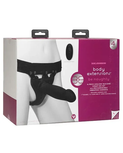 Body Extensions Be Naughty Vibrating 4 Piece Strap On Set – Black