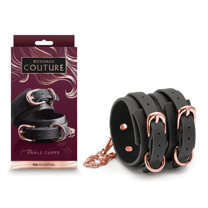 Bondage Couture Ankle Cuffs – Black – Black Restraints