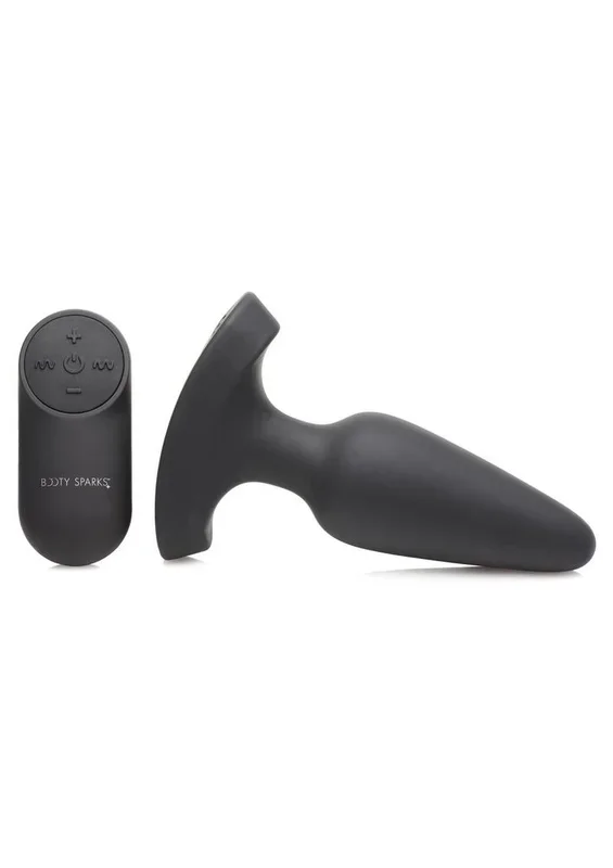 Booty Sparks Laser F… Me Rechargeable Silicone Anal Plug with Remote Control – Medium – Black with Red Light
