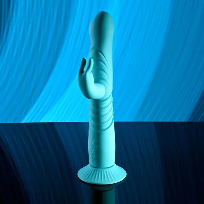 Bunny Hop Rechargeable Silicone Throbbing Rabbit Vibrator – Blue