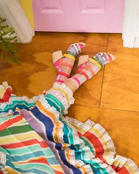 Candy Stripe Ruffle Crew Sock – US W5.5-10