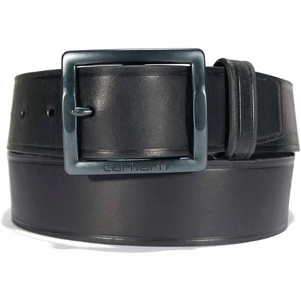 Carhartt Men’s Signature Casual Belt | Bridle Leather Heat Creased Belt (Black With Matte Gunmetal Finish)