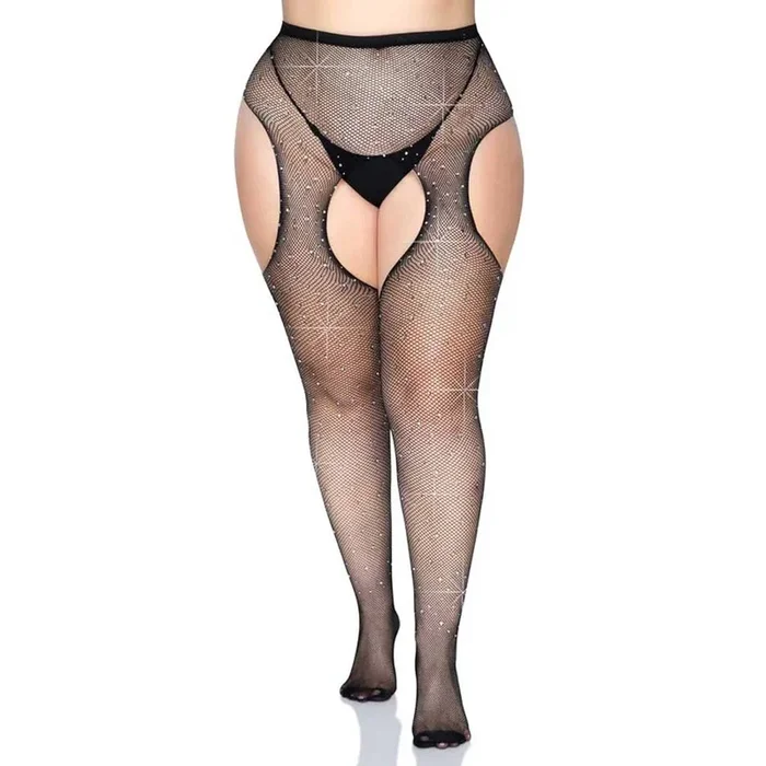 Casey Rhinestone Fishnet Suspender Pantyhose – Queen